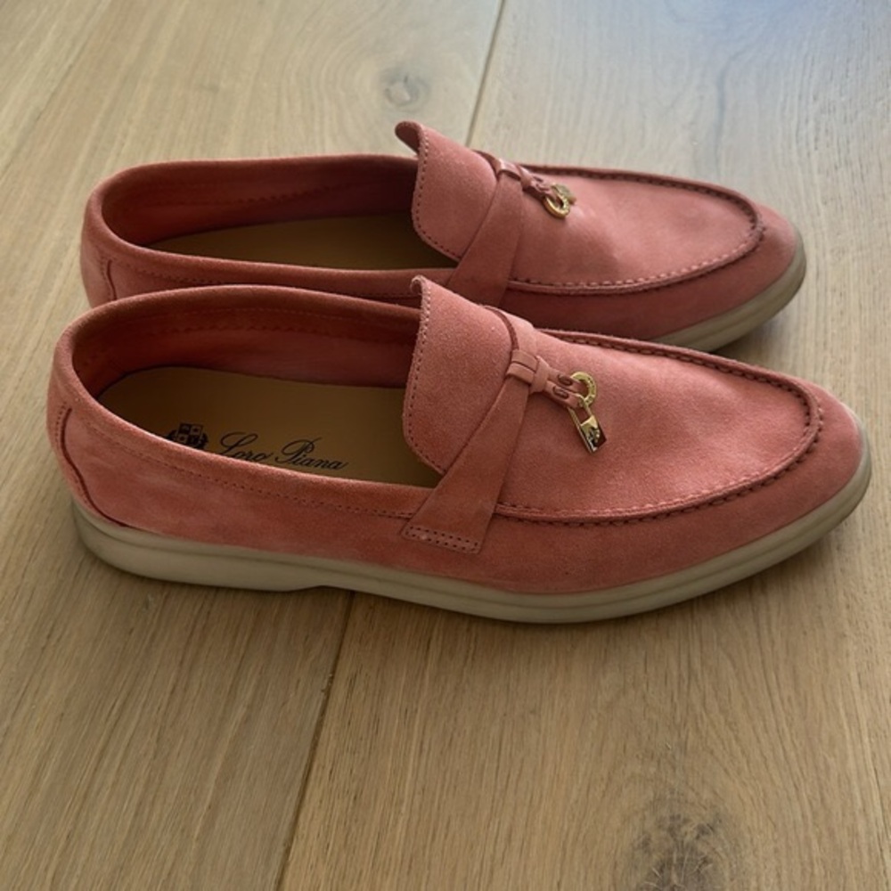 Loro Piana Summer Charms Walk Suede Loafers Pink